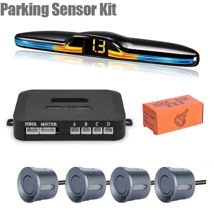 New LED Parking Sensor System Backlight Parktronic Monitor Display Kit Backup Detector Assistant 4 Probes