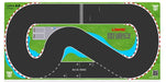 The Lacatang Shop LDARC Mini RC Car Racing Track Mat is a portable PK mesh cloth accessory for 1/76, 1/64, and 1/58 scale vehicles. It includes a grassy racetrack diagram with sharp turns, a start/finish line, parking spaces, pit stops, blue water sections, and text in the top right corner.