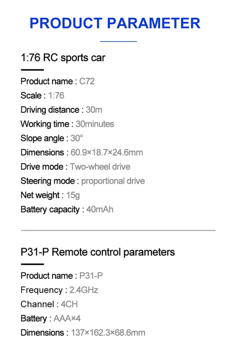 Turbo Racing 1:76 Scale RC Sport Car C72 C73 Table Game Racing Remote Control Mini Model Full Proportional RTR Kit Toys Turbo Racing 1:76 Scale RC Sport Car C72 C73 Table Game Racing Remote   Lacatang Shop Lacatang Shop 