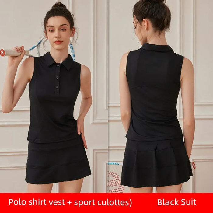 Summer Women's Quick-Drying Sports Dress Tennis Skirt Badminton Skirt Running Tennis Suit One-Piece Exercise Skirt Sleeveless