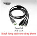 A black USB cable with one USB-A connector splitting into three USB-C connectors, ideal for remote control fans. It's labeled "Type-C x3" in English and Chinese, featuring a "Black long style one drag three" design, perfect for your TURBO RACING 1:76 Drift Track Mat by Lacatang Shop.