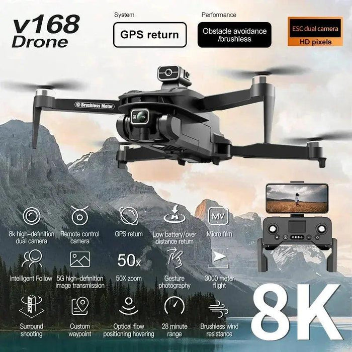 New V168 Drone Professinal Three Camera 8K Wide Angle Optical GPS - Lacatang Shop