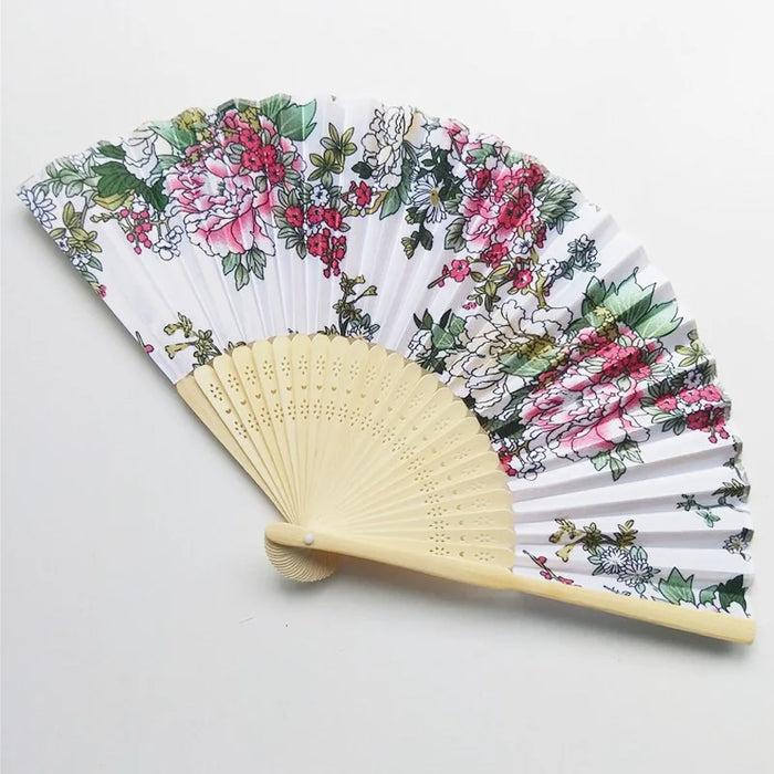 Elegant Floral Bamboo Bone Foldable Cloth Hand Fan for Weddings, Parties, and Performances