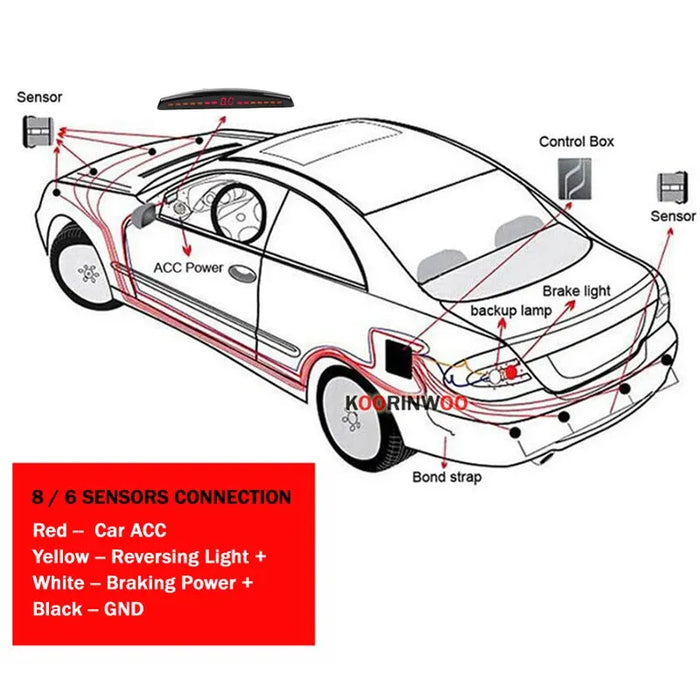 Koorinwoo LCD Parktronics Original 4/6/8 Sensors 16.5MM Car Automobile Reversing Radars Detector Parking Assistance Radar Alert