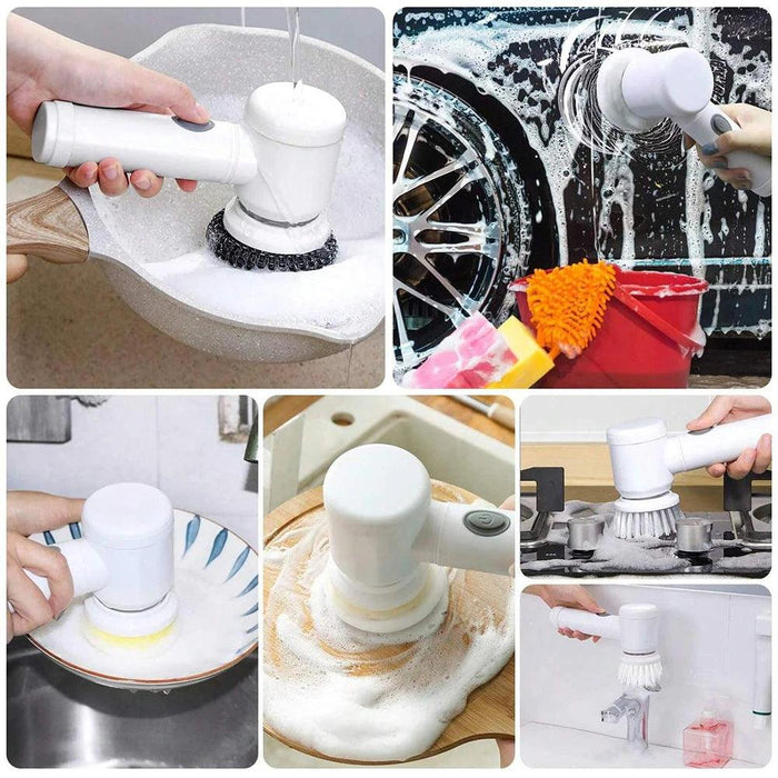 Electric Spin Scrubber Rechargeable with 5Pcs Brush Heads Home Electric Rotary Scrubber Bathtub Tile Professional Cleaning Brush - Lacatang Shop