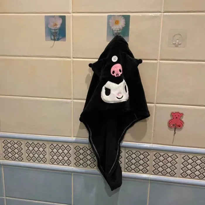 Kawaii Kuromi Plush Hair Drying Cap - Cute Anime Water Absorbent Head Towel for Girls Gift - Lacatang Shop