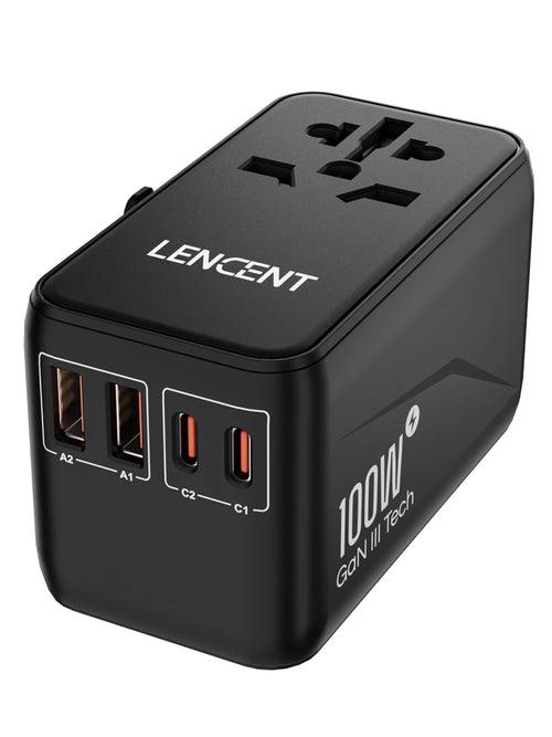 LENCENT 65W/100W GaN International Travel Adapter with 2USB 3 Type C - Lacatang Shop