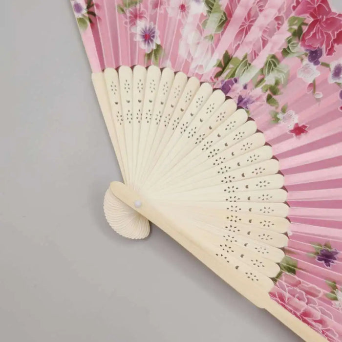 Elegant Floral Bamboo Hand Fan - Foldable Cloth Accessory for Weddings, Parties, and Performances