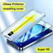 Image of a smartphone showcasing the 1-2Pc 8K High End Tempered Glass for iPhone 15, 14, 13, 12, and 11 Pro Max XS by AliExpress. The transparent screen protector includes a clear installing cover above the device. A yellow arrow indicates installation instructions with highlighted features such as "+Glass Protector," "+Installing cover," and "Super HD.