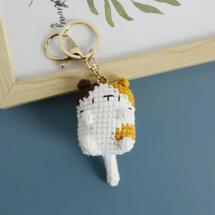 Adorable Knitted Cat Keychains - Kawaii Crochet Cat Doll Keyrings for Bags and Car Keys