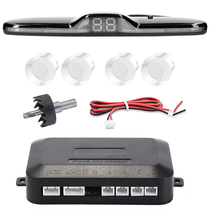 New LED Parking Sensor System Backlight Parktronic Monitor Display Kit Backup Detector Assistant 4 Probes