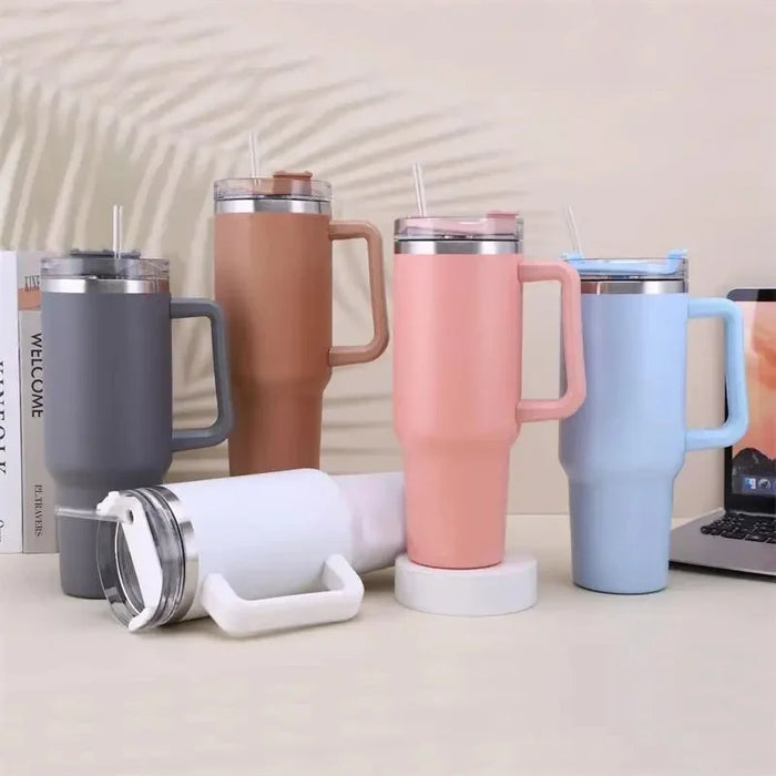 40oz Stainless Steel Insulated Hot Travel Mugs Water Bottle Thermal Vacuum Coffee Car Cup Cold Flask with Handle Straw