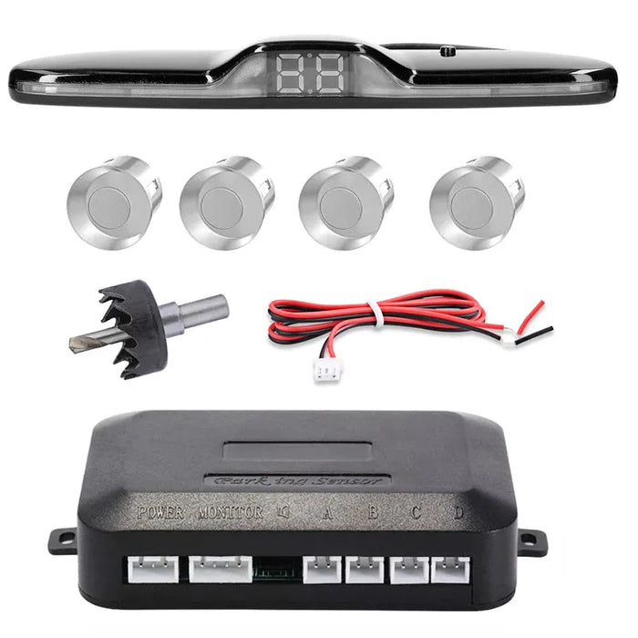 New LED Parking Sensor System Backlight Parktronic Monitor Display Kit Backup Detector Assistant 4 Probes