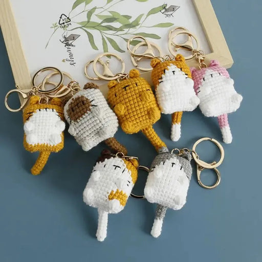 Adorable Knitted Cat Keychains - Kawaii Crochet Cat Doll Keyrings for Bags and Car Keys - Lacatang Shop