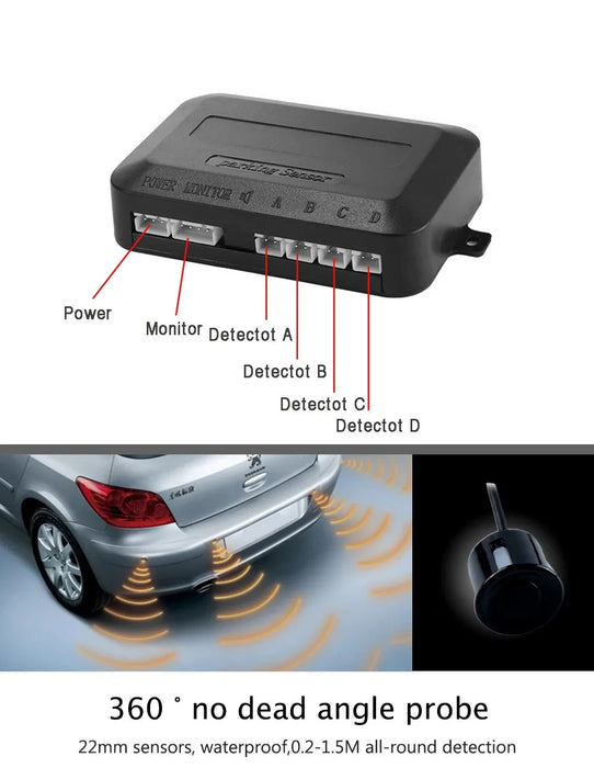 New LED Parking Sensor System Backlight Parktronic Monitor Display Kit Backup Detector Assistant 4 Probes