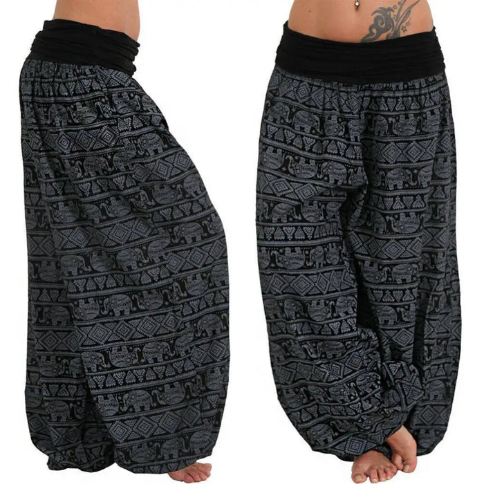 Yoga Pants Women Boho Loose Low Waist Long Pants Elephant Print Baggy Bloomer Trousers Dance Harem Pants Plus Size Pantalones