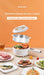 The image showcases a 1.6L Smart Electric Cooking Pot Reservation Multifunctional Non-stick Electric Wok Household Electric Hot Pot With Steamer 220V from Lacatang Shop, featuring a ceramic glaze non-stick liner, set against an orange background. The cooker is displayed with its lid off, revealing the inner pot. Surrounding the cooker are various dishes including meat, vegetables, and noodles.