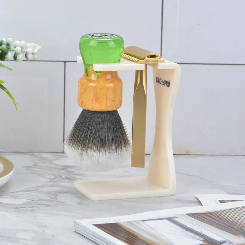 YAQI Affordable Creamy White Shaving Brush and Razor Stand Set