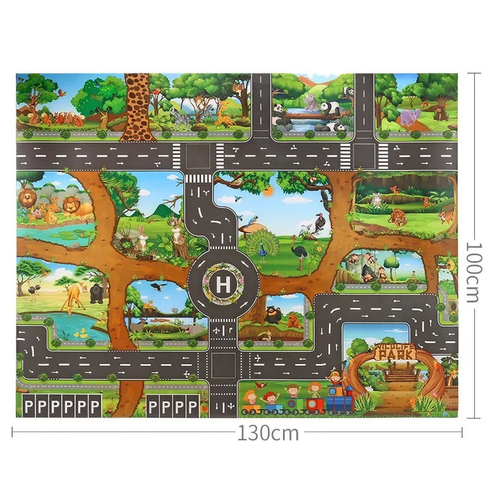 Kids Waterproof Playmat - Portable Dinosaur and Farm Road Activity Carpet for Toddlers, Non-Toxic Educational Crawling Mat