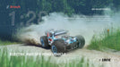 A WLtoys 1:28 284131 284161 Racing Mini RC Car from Lacatang Shop speeds around a dirt track. The image showcases its impressive 30 km/h speed, precise 1:28 scale, all-terrain rubber tires, advanced suspension, and high-precision controls. Digital effects suggest dust and motion, while a lithium battery guarantees extended fun on any terrain.