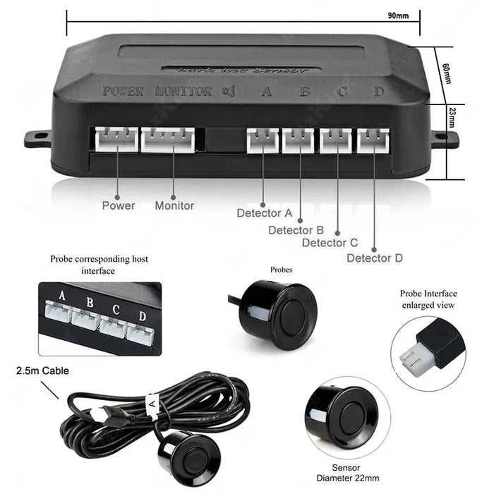 New LED Parking Sensor System Backlight Parktronic Monitor Display Kit Backup Detector Assistant 4 Probes