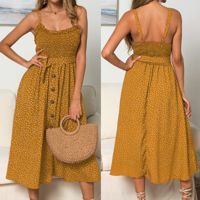 Women Spaghetti Straps Polka Dot Maxi Dress - Lacatang Shop