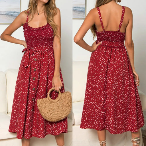 Women Spaghetti Straps Polka Dot Maxi Dress - Lacatang Shop