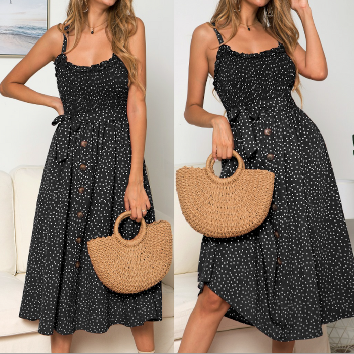 Women Spaghetti Straps Polka Dot Maxi Dress - Lacatang Shop