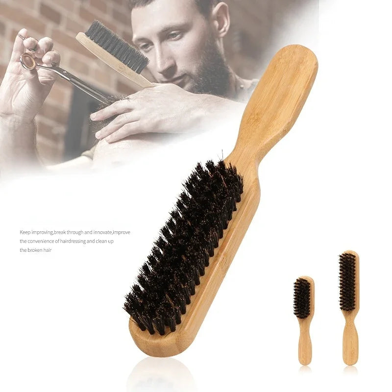 Wood Handle Boar Bristle Cleaning Brush Hairdressing Beard Brush Anti-Static Barber Hair Styling Comb Shaving Tools for Men