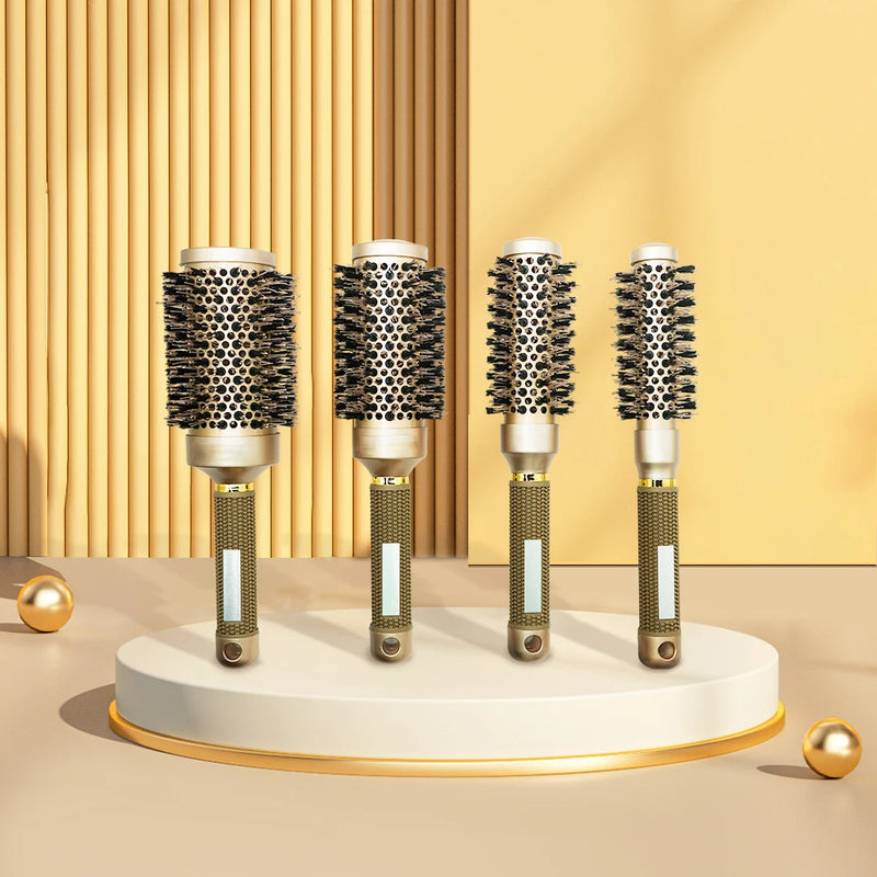 Aluminum Round Barrel Hair Curling Brush - Anti-Static Round Rolling Brush for Professional Barbers and Salon Styling Tools