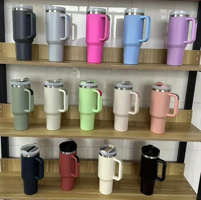 30 Oz Stainless Steel Insulated Water Bottle,Thermal Coffee Car Cup, Cold Hot Mugs Vacuum Flask with Handle Straw,For Sport