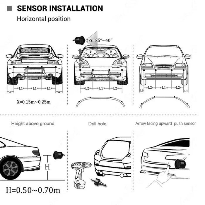 Car Reverse Radar Kit Vehicle Parking Sensor System with 4 Sensors Backup Assist System with LED Distance Display Sound Warning