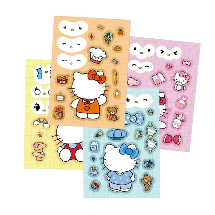 Kawaii Hello Kitty Assemble Jigsaw Puzzle Stickers - 8/16 Sheets Fun Make-a-Face Game for Kids