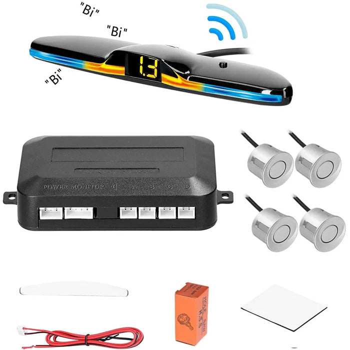 New LED Parking Sensor System Backlight Parktronic Monitor Display Kit Backup Detector Assistant 4 Probes