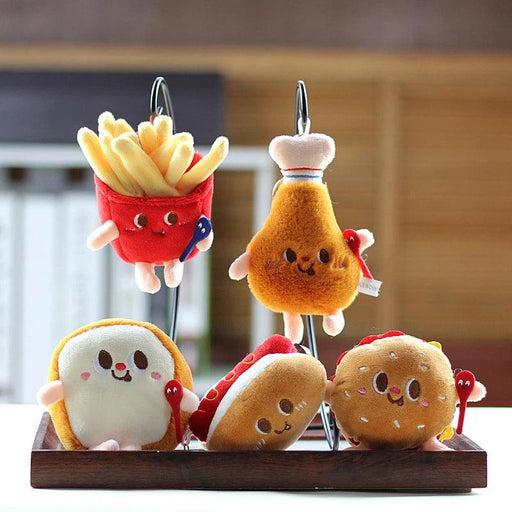 Hamburg Hot Dog Fries Bread Drumsticks Plush Pendant Keychain Creative Cartoon Bag Decoration Car Key Accessories For Girl Gift - Lacatang Shop