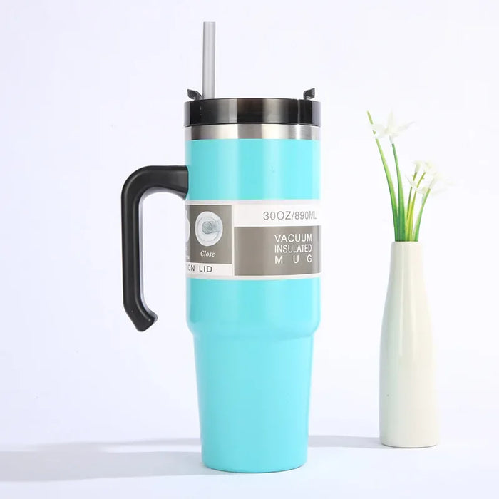 30/oz Stainless Steel Vacuum Insulated Tumbler with Lid Thermal Coffee Car Cup Travel Mug Medium capacitywith Handle Straw Mug