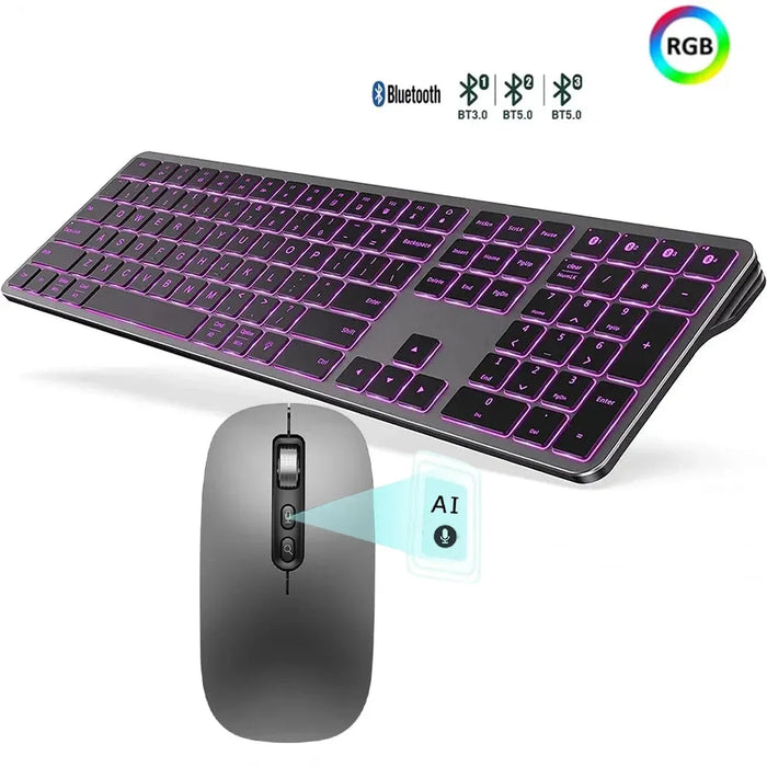 Rechargeable Bluetooth Keyboard and Mouse Backlit Gaming Keyboard AI Mouse Set Wireless Keyboard and Mouse Comb for Computer