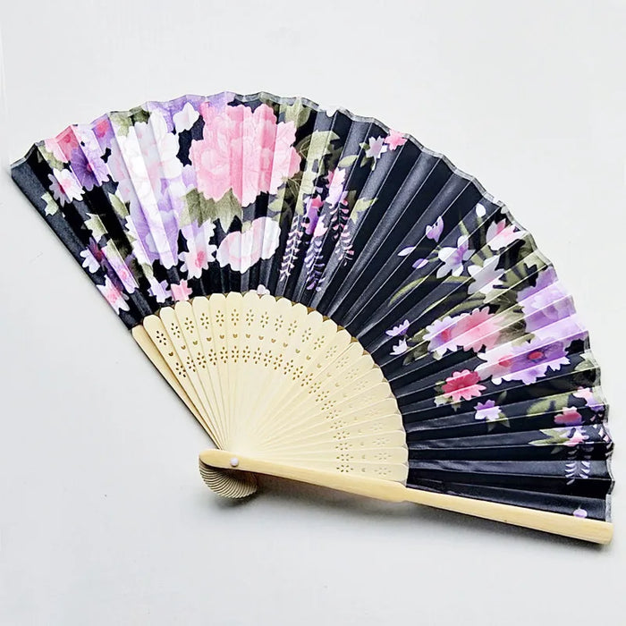 Elegant Bamboo Bone Cloth Hand Fans with Floral Print for Weddings, Parties, and Dance Performances