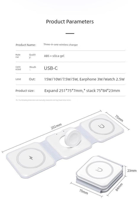 MagSafe Three-in-One Wireless Charger for Apple 15promax Mobile Phone Magnetic Iphone14/13/12 Watch AppleWatch Base Iwatchs9 Bracket Two-in-One Qi2 - Lacatang Shop