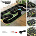 The Lacatang Shop's TURBO RACING 1:76 Drift Track Mat, featuring cement block and jump elements, is ideal for remote control enthusiasts. It includes images of track sections, a toy ramp, and a charging cable, perfect for floor placement near a window.