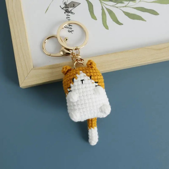 Adorable Knitted Cat Keychains - Kawaii Crochet Cat Doll Keyrings for Bags and Car Keys