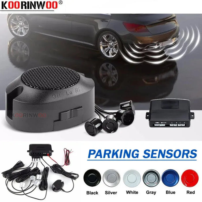 Koorinwoo 4 Sensors Buzzer 22mm Car Parking Sensor Kit Reverse Backup Radar Sound Alert Indicator Probe System 12V Parktronic