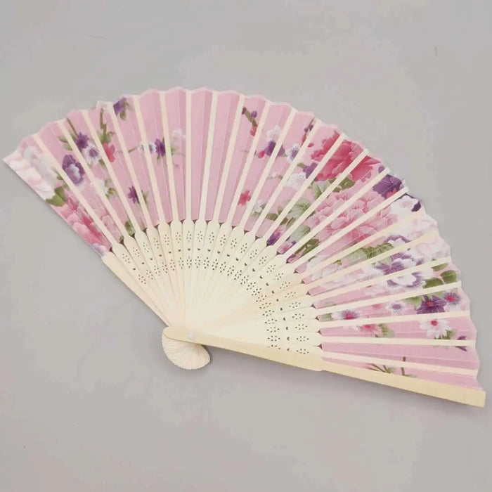 Elegant Foldable Cloth Hand Fans with Bamboo Ribs and Floral Print - Ideal for Weddings, Parties, and Dance Performances