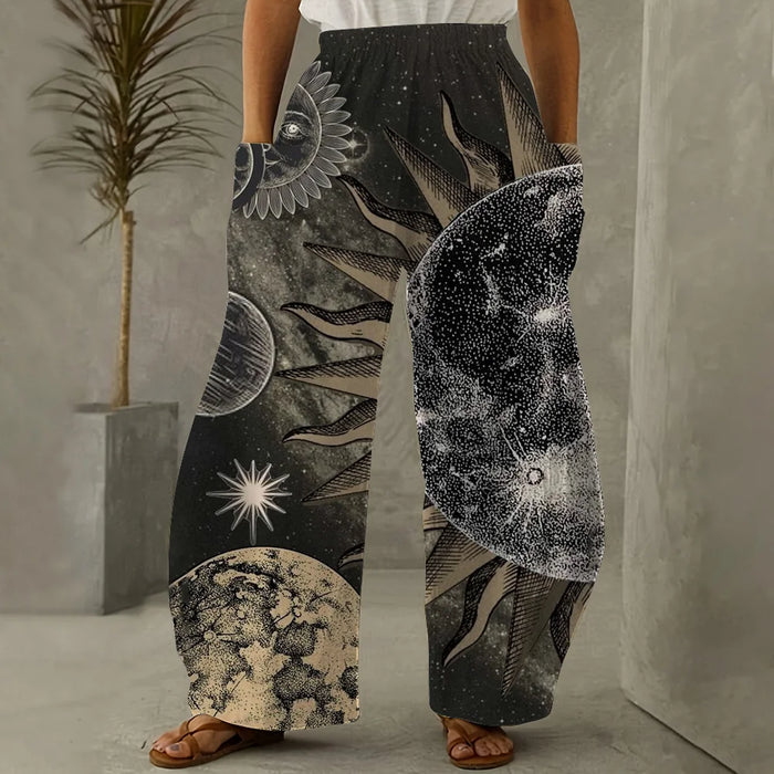 Women's Pants Sun Moon Star And Arrow Prints Harem Pants Women's Summer Retro Women's Casual Wear Daily Fashion Wide Leg Pants Women's Retro Harem Pants: Sun, Moon & Star Print Casual Wear  Lacatang Shop Lacatang Shop 