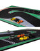 The Lacatang Shop 1:76 TURBO RACING Drift Jump Track Mat with Cement Block Accessories is an exciting racetrack playmat featuring a curved track with parking spaces at the top and four vibrant cars near the checkered start/finish line.