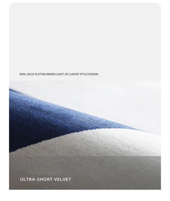 Close-up of a blue and white velvet fabric. The text reads "REAL GOLD PLATING MAKES LIGHT OF LUXURY STYLE DESIGN" and "ULTRA-SHORT VELVET." Fabric resembles VIKAMA Kids' Cartoon Traffic Play Mat by Lacatang Shop, appearing soft, vibrant, with a distinct color contrast.