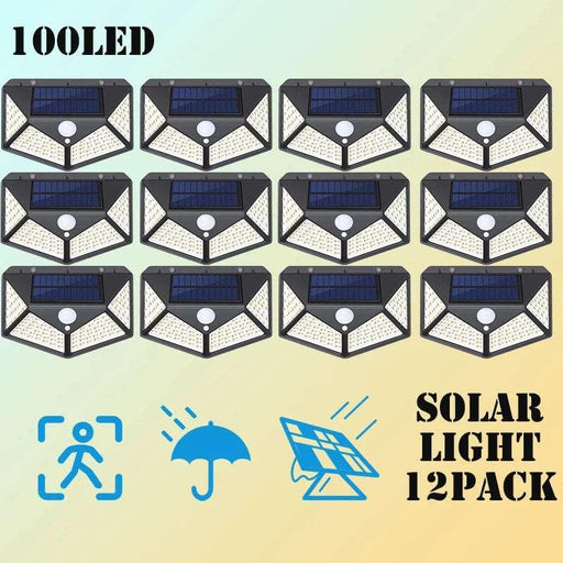 12 Pack Solar Lights Outdoor 100LED Wall Lamp Motion Sensor Security - Lacatang Shop