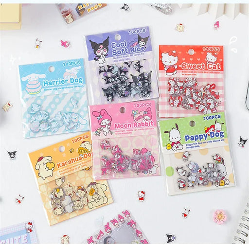 100 Mixed Sanrio Cartoon Kawaii Stickers for Students - Pochacco, Kuromi, Melody, and Kitty - 100pcs Stationery Supplies and Birthday Gifts - Lacatang Shop