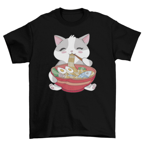 Cat animal eating ramen t-shirt - Lacatang Shop