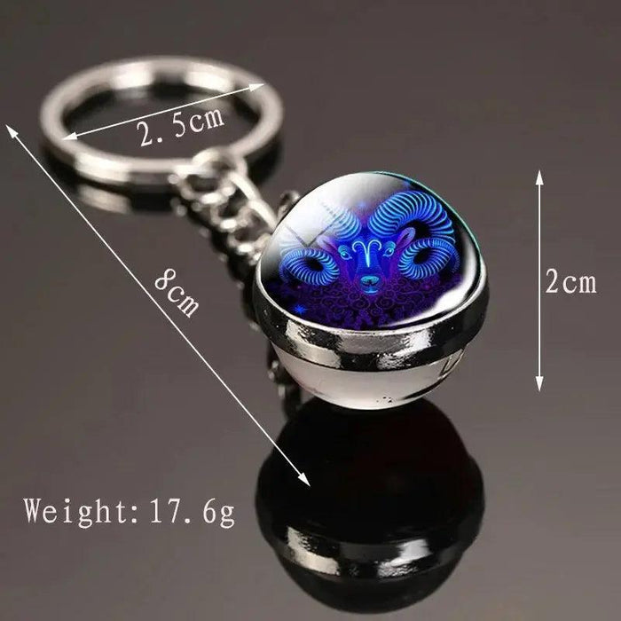 Creative 12 Constellation Key Ring Time Stone Double-Sided Glass Ball Metal Keychain Pendant Key Chain Accessories Fashion Gift - Lacatang Shop